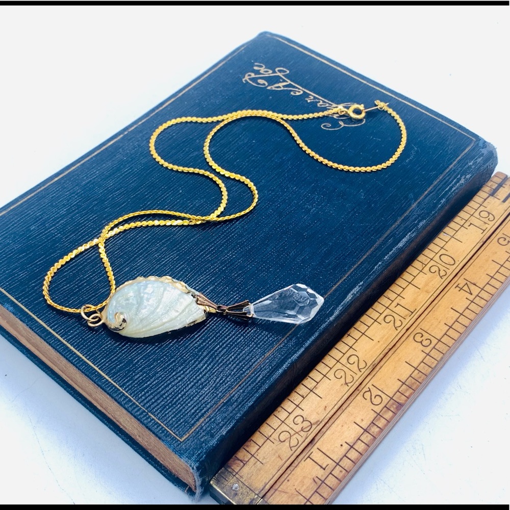 18K gold plate vintage necklace with seashell pendant